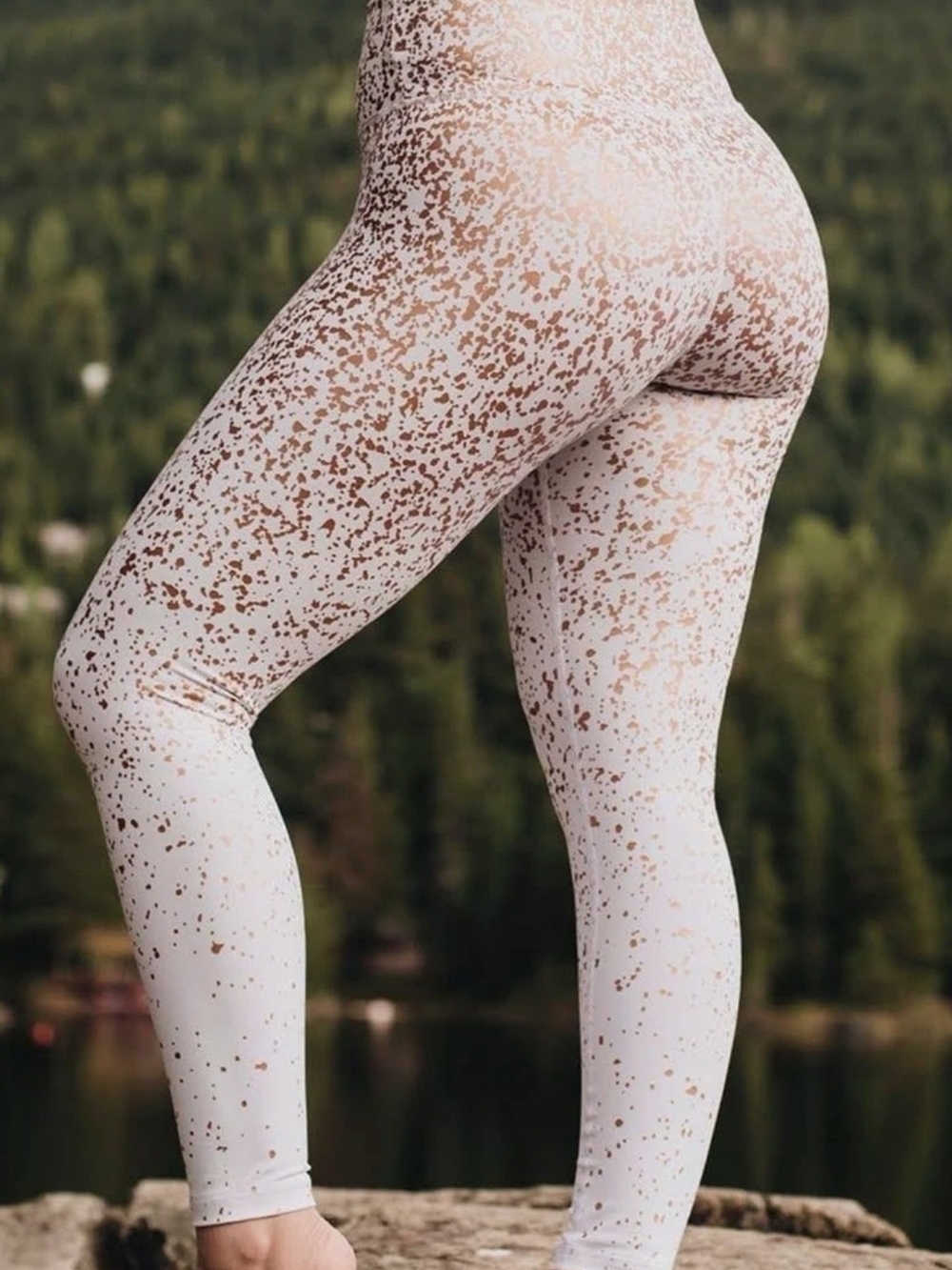 ZYIA White Leggings with Gold Speckle Print